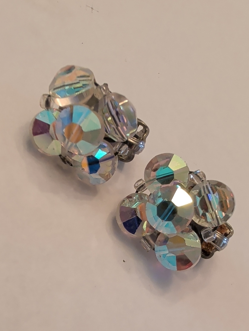 Aurora Borealis Crystal Cluster Clip-On Earrings - Iridescent